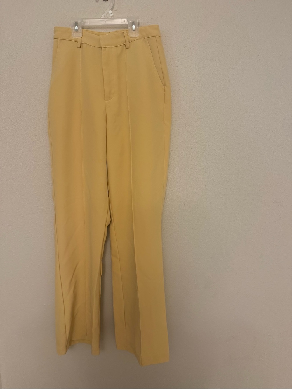 High-Rise Straight Leg Women's Dress Pants in Soft Yellow